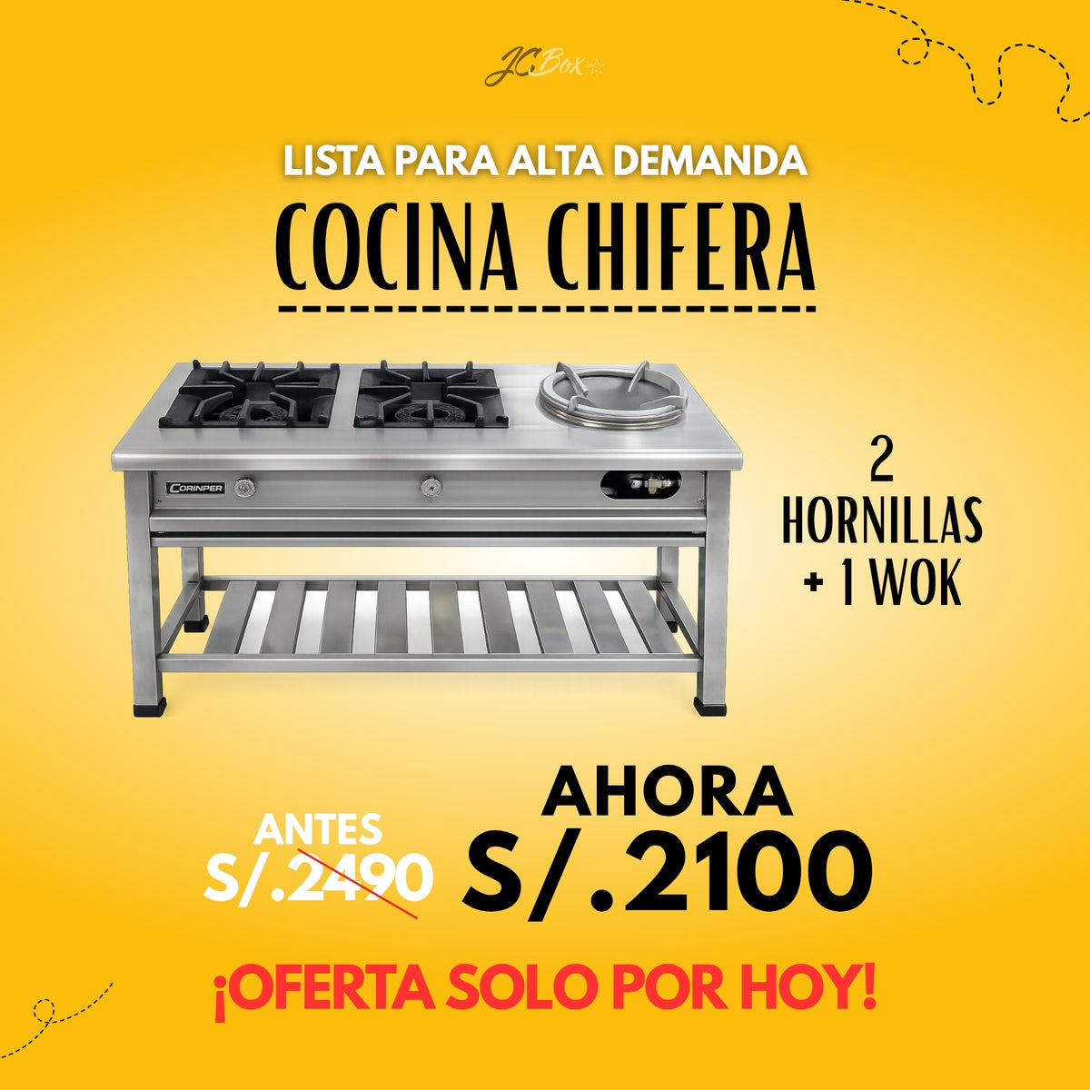 Cocina Chifera 2 Hornillas + 1 Wok