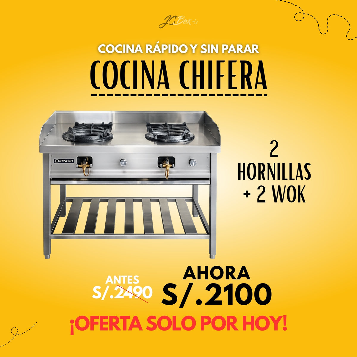 Cocina Chifera 2 Hornillas + 2 Wok